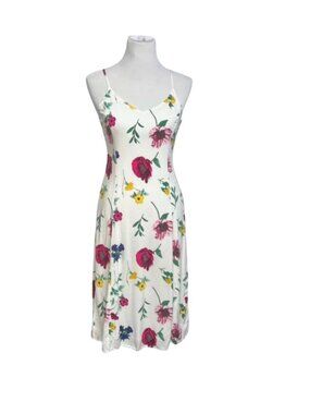 Old Navy Floral Dress White Fit & Flare Cami V Neck Women's Small